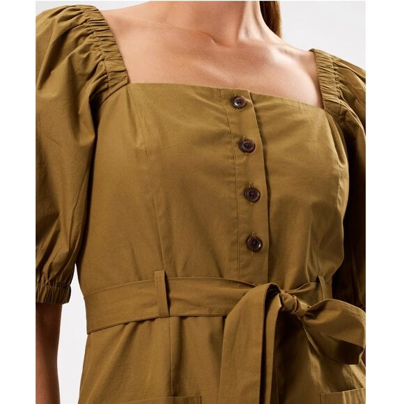 Amour Vert Square Neck Button Front Dress in Elm 100% Cotton - Picture 5 of 13